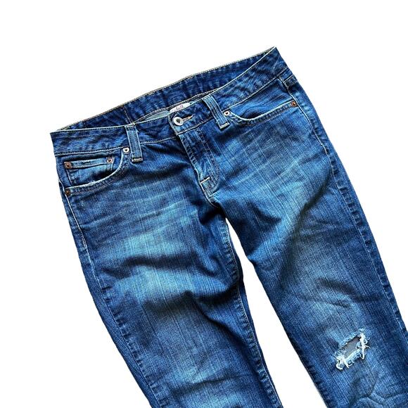 Womens Lucky Brand Lola Straight Run Stitch Jeans 2/26 Frayed Hem Low Rise - Picture 2 of 14